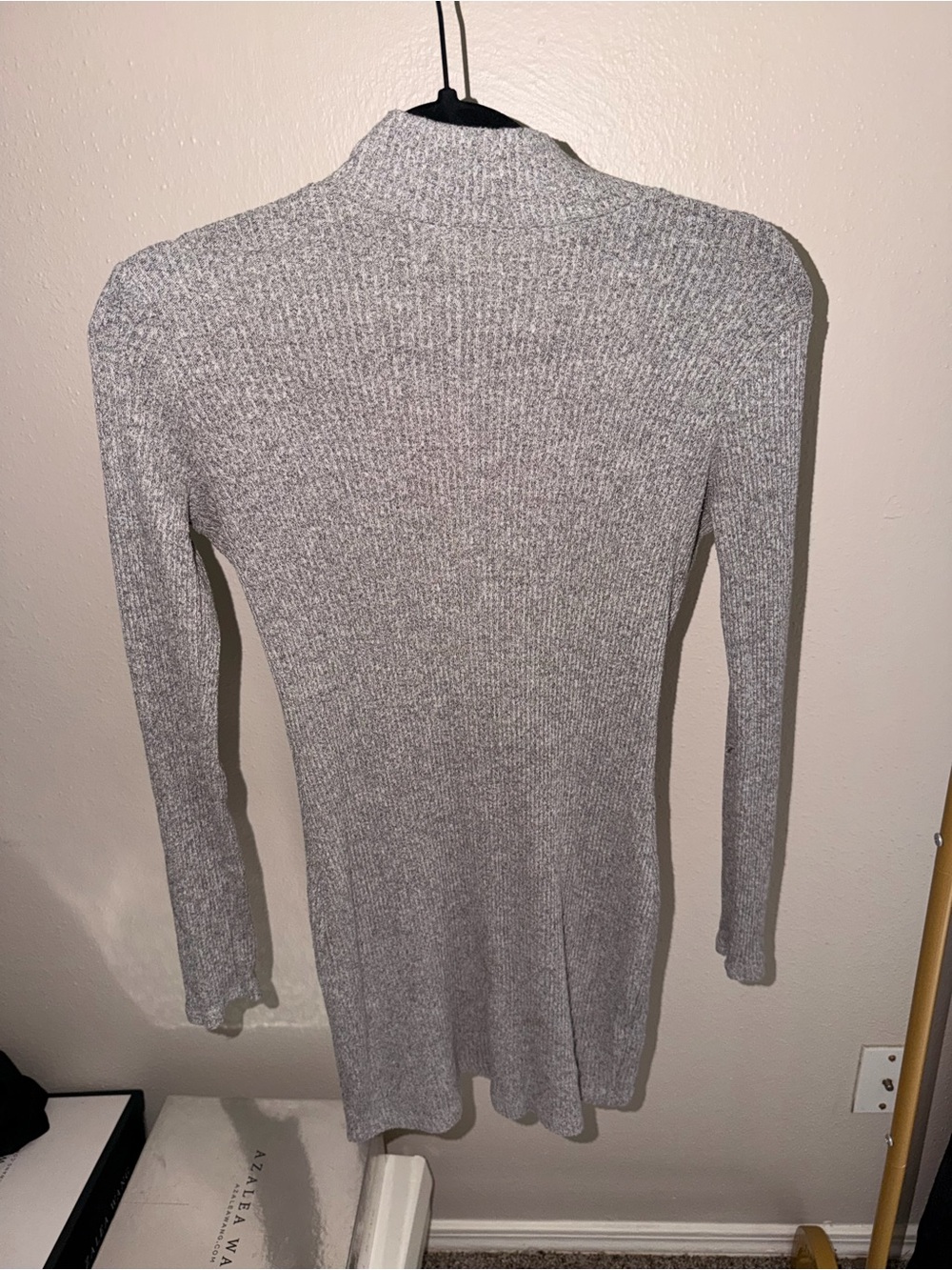 Heather Gray Ribbed Long Sleeve Backless Knit Dress